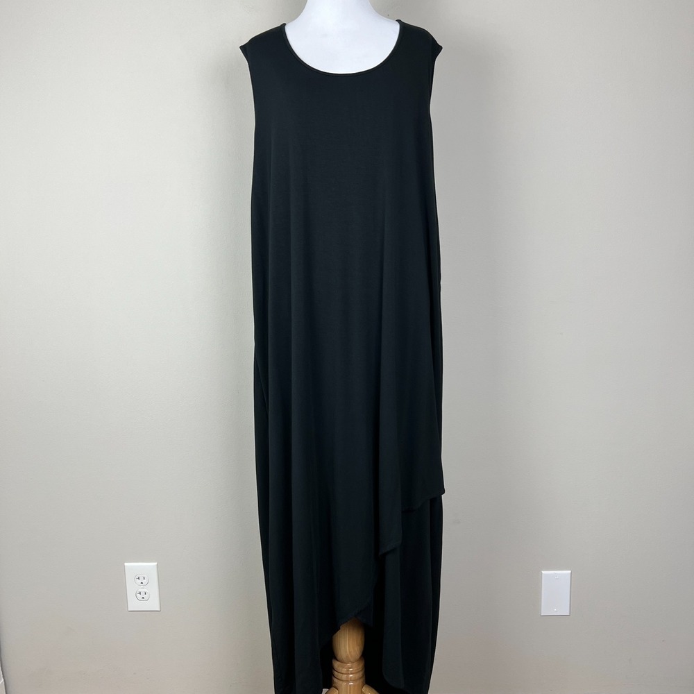Nic & Zoe Midi Dress Womens 1X Black Tulip Hem High Low Maxi Sleeveless Casual